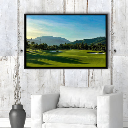 Beautiful Golf Course During A Summer Day, Floating Framed Canvas Print Wall Art