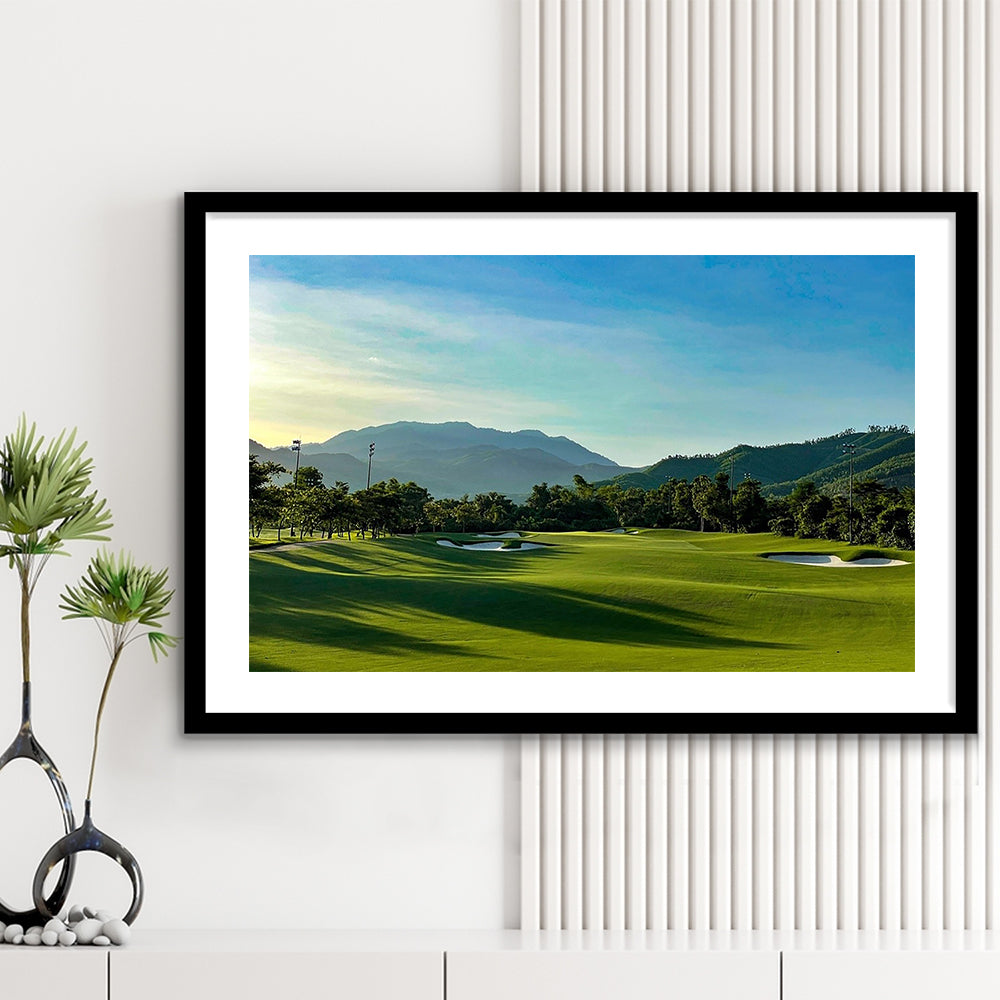 Beautiful Golf Course During A Summer Day, Goft Art Print, Framed Art Print White Border Wall Decor