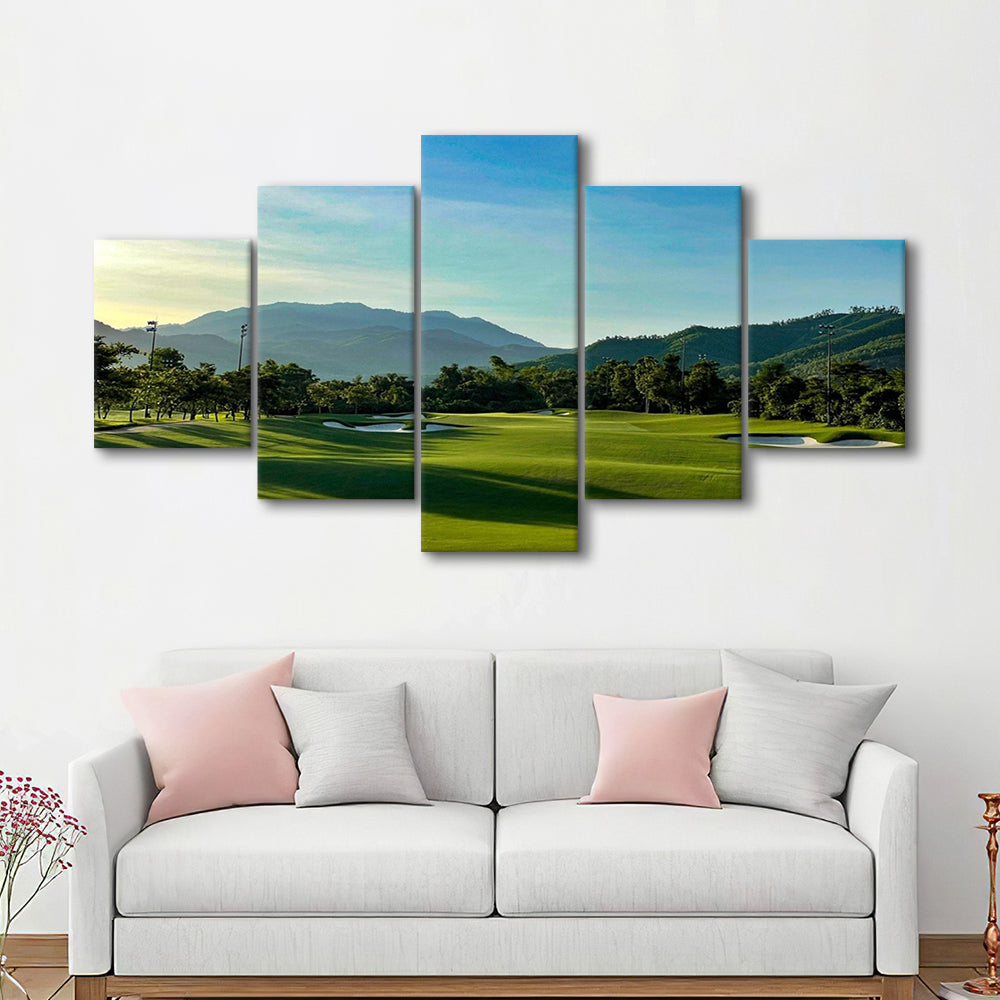 Beautiful Golf Course During A Summer Day, Golf Art Print, 5 Pieces Mixed Canvas Print Wall Art