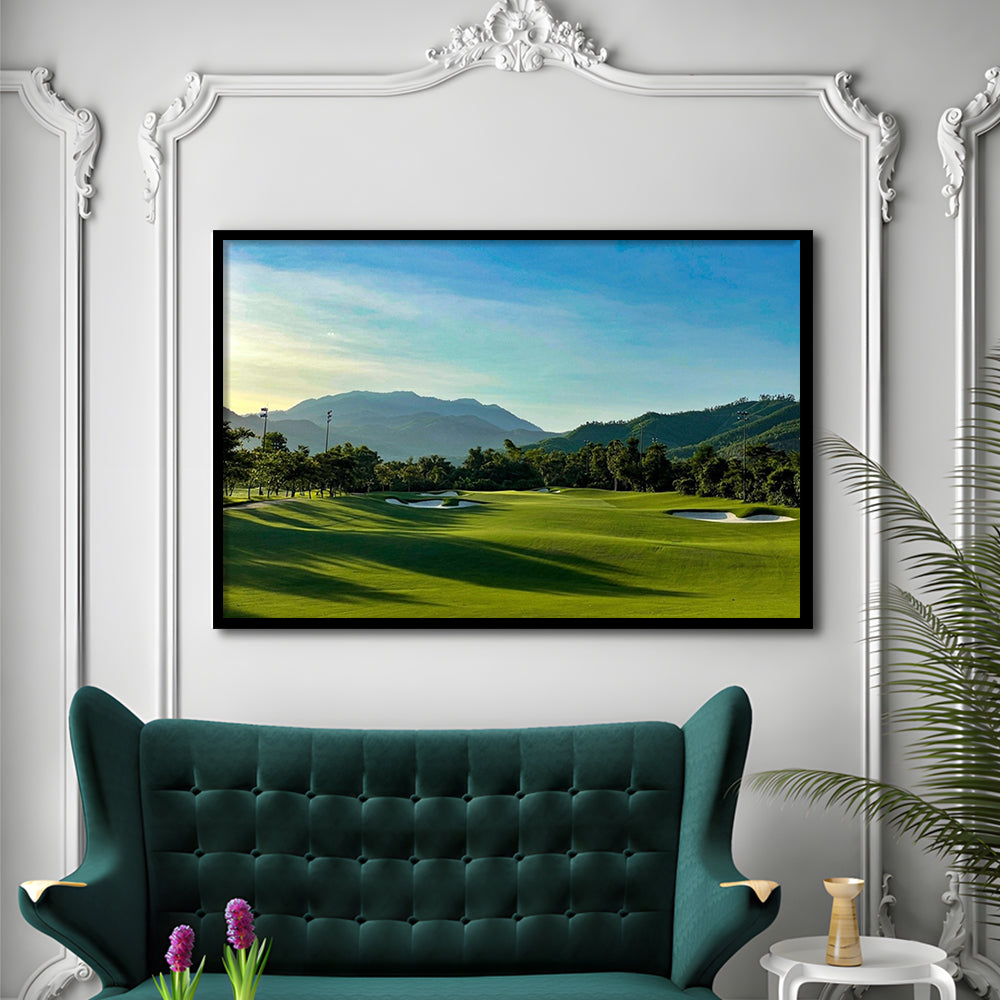 Beautiful Golf Course During A Summer Day, Framed Art Print Wall Decor, Picture Framed