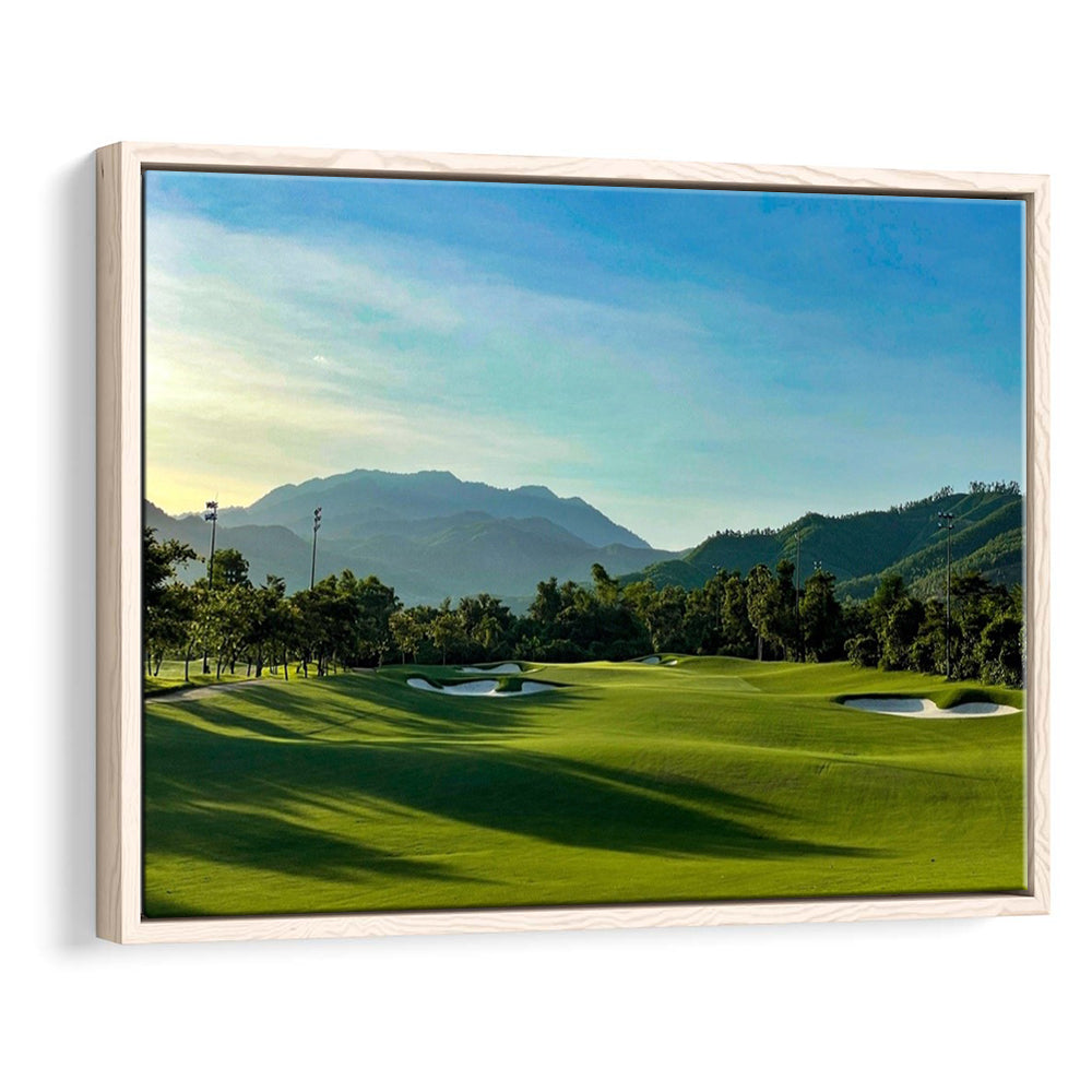 Beautiful Golf Course During A Summer Day, Floating Framed Canvas Print Wall Art