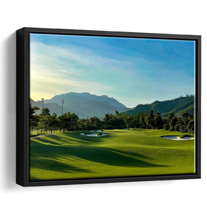 Beautiful Golf Course During A Summer Day, Floating Framed Canvas Print Wall Art