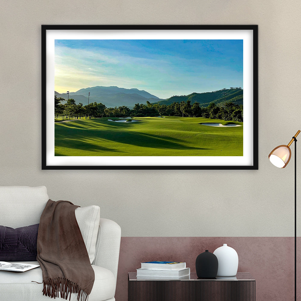Beautiful Golf Course During A Summer Day, Goft Art Print, Framed Art Print White Border Wall Decor