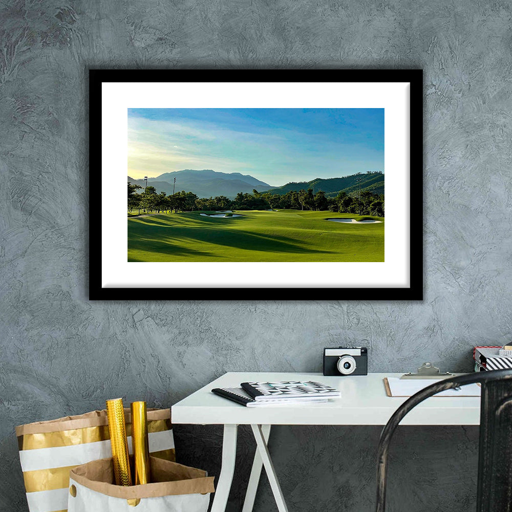 Beautiful Golf Course During A Summer Day, Goft Art Print, Framed Art Print White Border Wall Decor