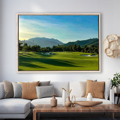 Beautiful Golf Course During A Summer Day, Floating Framed Canvas Print Wall Art