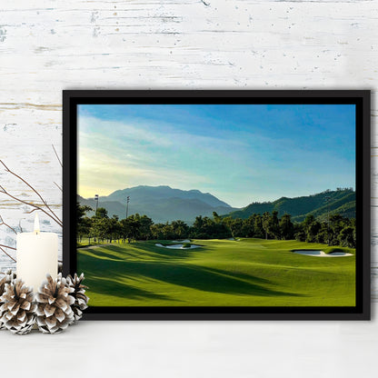 Beautiful Golf Course During A Summer Day, Floating Framed Canvas Print Wall Art