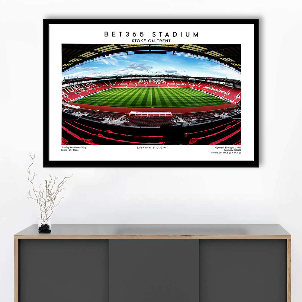Bet365 Stadium, Stoke City Football Stadium Wall Art Print, Championship Decor, Framed Art Print Wall Decor