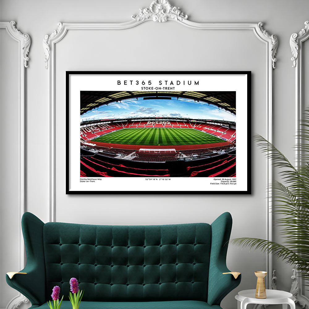 Bet365 Stadium, Stoke City Football Stadium Wall Art Print, Championship Decor, Framed Art Print Wall Decor