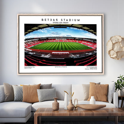 Bet365 Stadium, Stoke City Football Stadium Wall Art Print, Championship Decor, Framed Canvas Print Wall Art