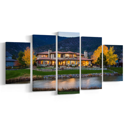 Genoa Lakes Ranch Golf Course Light Night, Golf Art Print, 5 Pieces Mixed Canvas Print Wall Art
