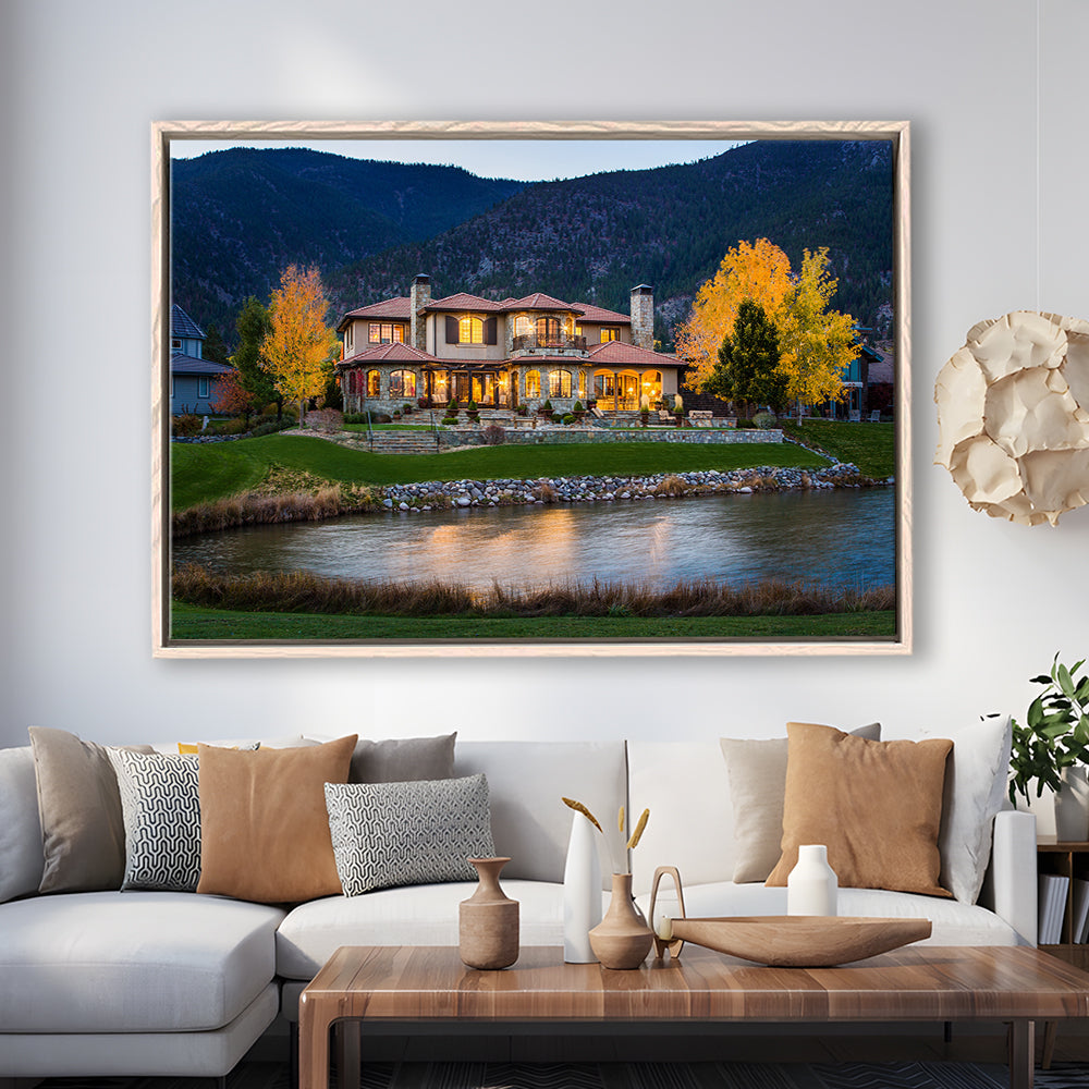 Genoa Lakes Ranch Golf Course Light Night, Floating Framed Canvas Print Wall Art