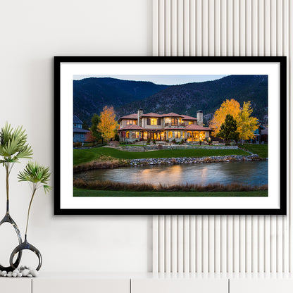 Genoa Lakes Ranch Golf Course Light Night, Goft Art Print, Framed Art Print White Border Wall Decor