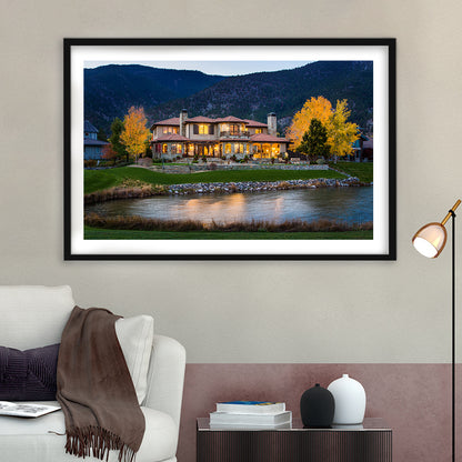 Genoa Lakes Ranch Golf Course Light Night, Goft Art Print, Framed Art Print White Border Wall Decor
