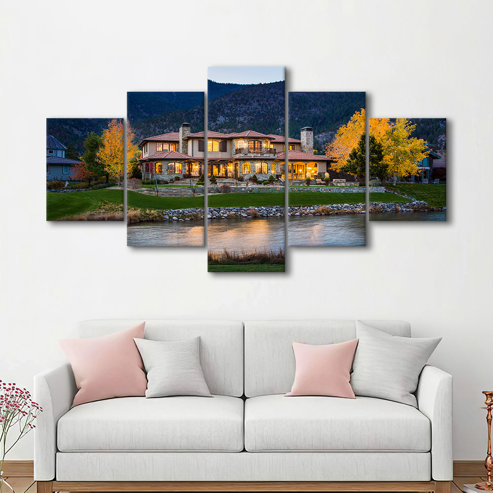 Genoa Lakes Ranch Golf Course Light Night, Golf Art Print, 5 Pieces Mixed Canvas Print Wall Art