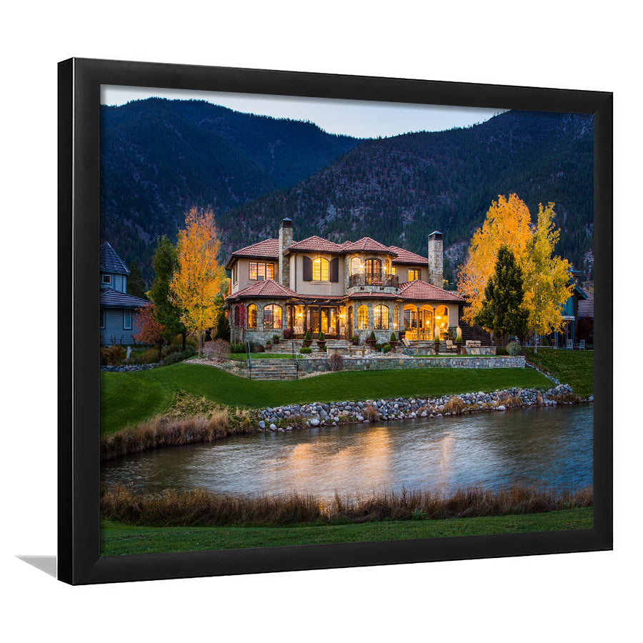 Genoa Lakes Ranch Golf Course Light Night, Framed Art Print Wall Decor, Picture Framed