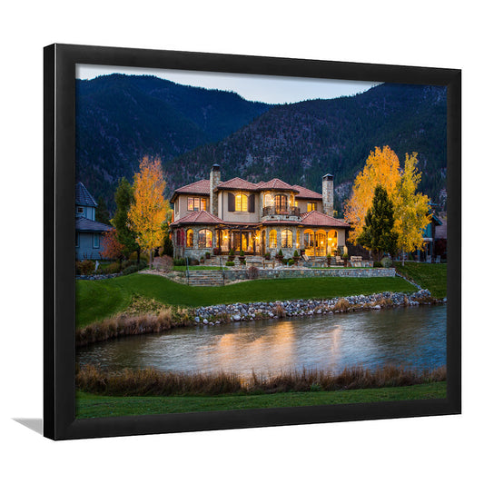 Genoa Lakes Ranch Golf Course Light Night, Framed Art Print Wall Decor, Picture Framed