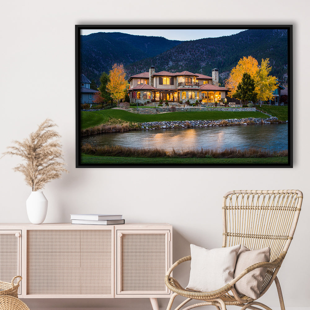Genoa Lakes Ranch Golf Course Light Night, Floating Framed Canvas Print Wall Art