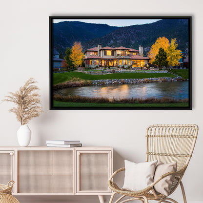 Genoa Lakes Ranch Golf Course Light Night, Floating Framed Canvas Print Wall Art