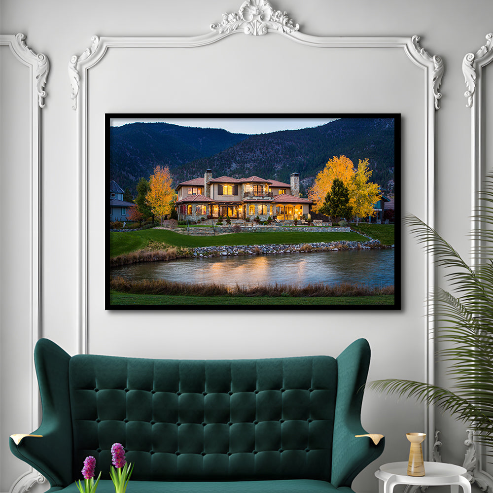 Genoa Lakes Ranch Golf Course Light Night, Framed Art Print Wall Decor, Picture Framed