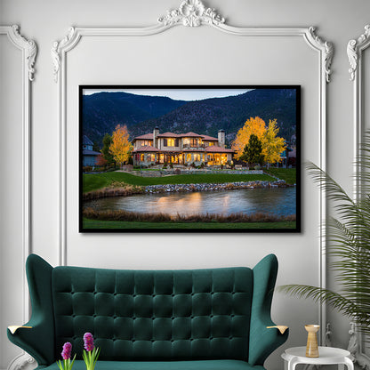 Genoa Lakes Ranch Golf Course Light Night, Framed Art Print Wall Decor, Picture Framed