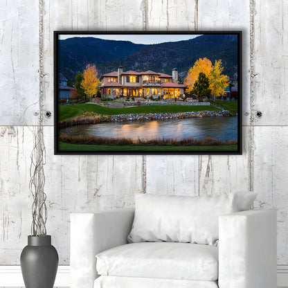 Genoa Lakes Ranch Golf Course Light Night, Floating Framed Canvas Print Wall Art