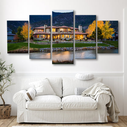 Genoa Lakes Ranch Golf Course Light Night, Golf Art Print, 5 Pieces Mixed Canvas Print Wall Art