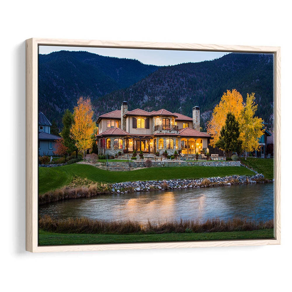 Genoa Lakes Ranch Golf Course Light Night, Floating Framed Canvas Print Wall Art