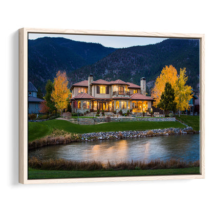 Genoa Lakes Ranch Golf Course Light Night, Floating Framed Canvas Print Wall Art
