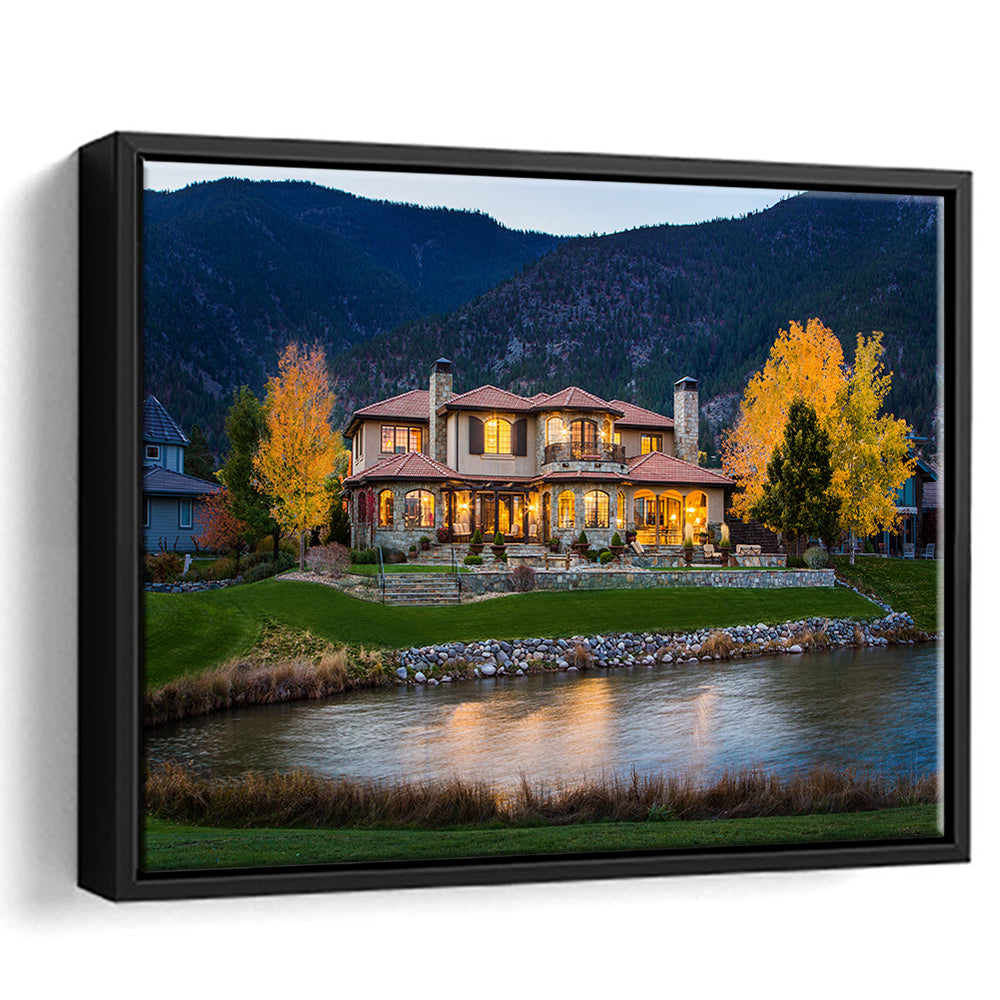Genoa Lakes Ranch Golf Course Light Night, Floating Framed Canvas Print Wall Art