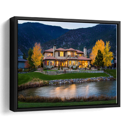 Genoa Lakes Ranch Golf Course Light Night, Floating Framed Canvas Print Wall Art