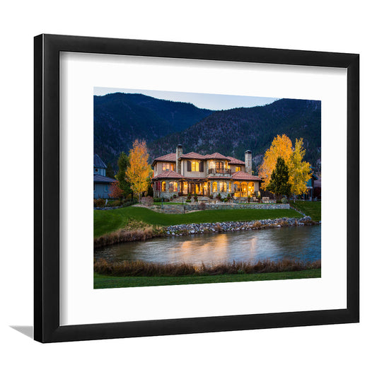 Genoa Lakes Ranch Golf Course Light Night, Goft Art Print, Framed Art Print White Border Wall Decor