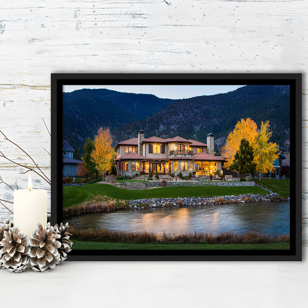 Genoa Lakes Ranch Golf Course Light Night, Floating Framed Canvas Print Wall Art