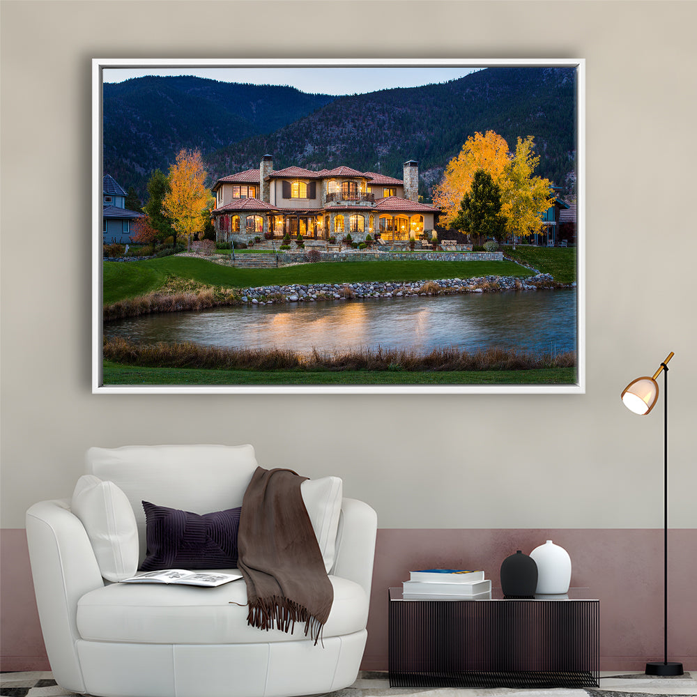 Genoa Lakes Ranch Golf Course Light Night, Floating Framed Canvas Print Wall Art