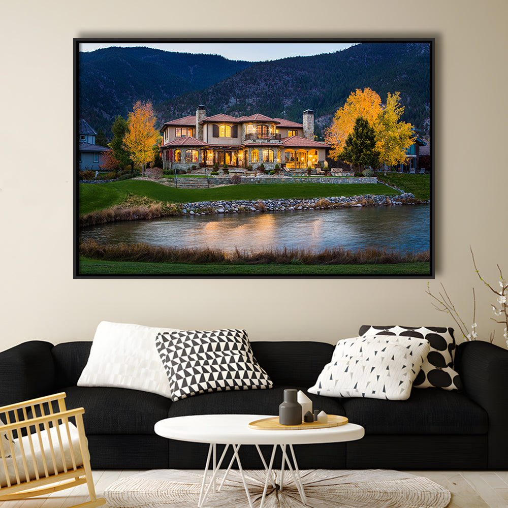 Genoa Lakes Ranch Golf Course Light Night, Floating Framed Canvas Print Wall Art