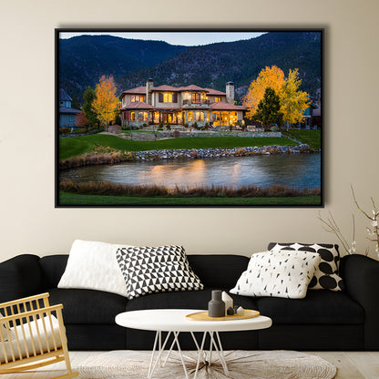 Genoa Lakes Ranch Golf Course Light Night, Floating Framed Canvas Print Wall Art