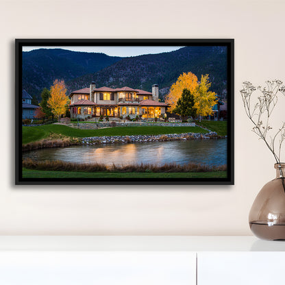 Genoa Lakes Ranch Golf Course Light Night, Floating Framed Canvas Print Wall Art