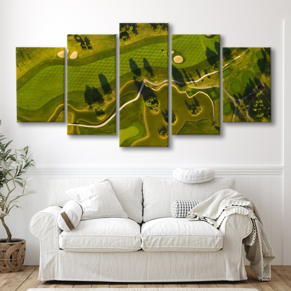 Golf Course In The Daylight In Oberwaltersdorf, Austria, Golf Art Print, 5 Pieces Mixed Canvas Print Wall Art