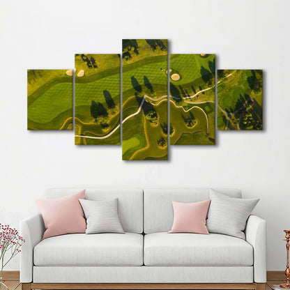 Golf Course In The Daylight In Oberwaltersdorf, Austria, Golf Art Print, 5 Pieces Mixed Canvas Print Wall Art
