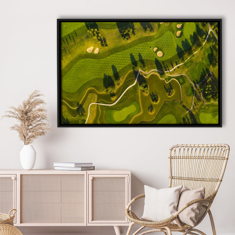 Golf Course In The Daylight In Oberwaltersdorf, Austria, Floating Framed Canvas Print Wall Art