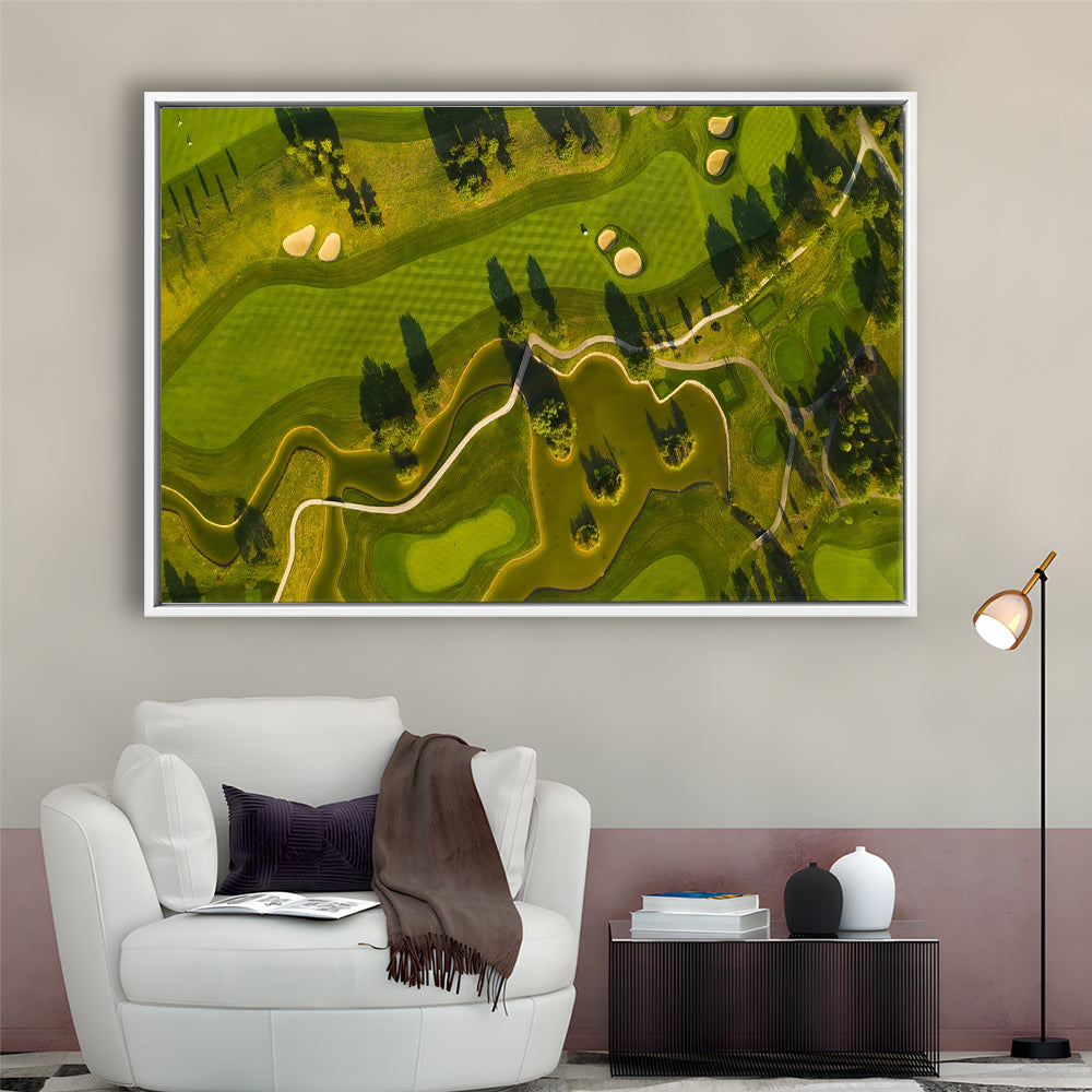 Golf Course In The Daylight In Oberwaltersdorf, Austria, Floating Framed Canvas Print Wall Art