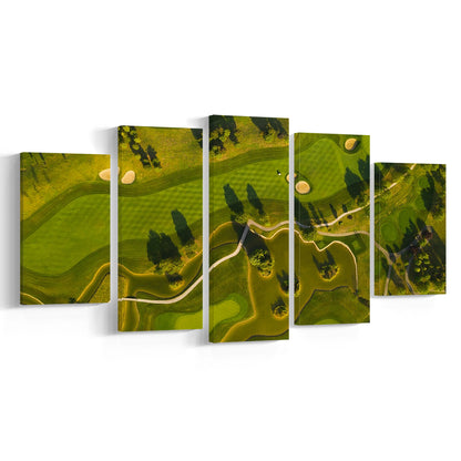 Golf Course In The Daylight In Oberwaltersdorf, Austria, Golf Art Print, 5 Pieces Mixed Canvas Print Wall Art