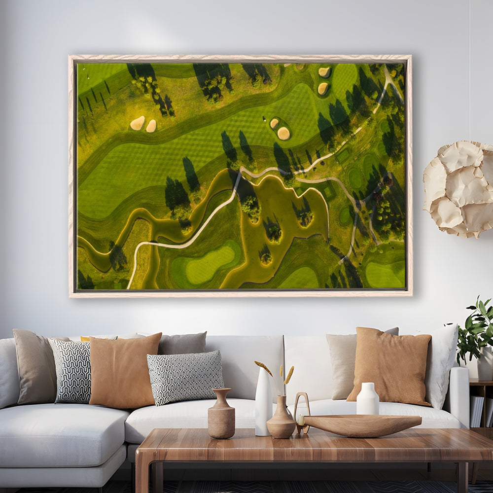 Golf Course In The Daylight In Oberwaltersdorf, Austria, Floating Framed Canvas Print Wall Art