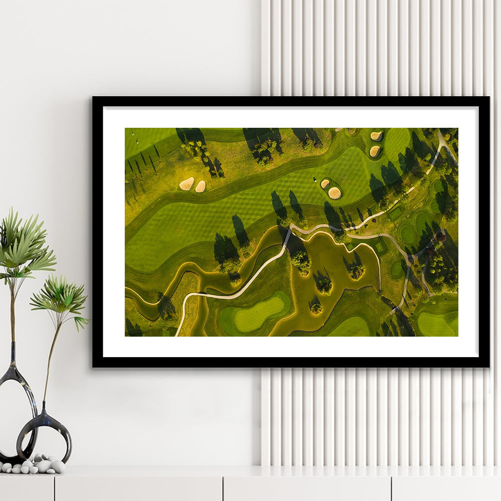 Golf Course In The Daylight In Oberwaltersdorf, Austria, Goft Art Print, Framed Art Print White Border Wall Decor