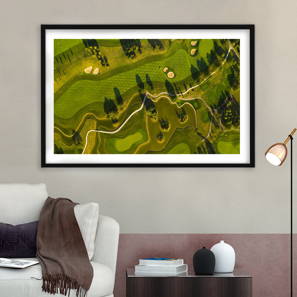 Golf Course In The Daylight In Oberwaltersdorf, Austria, Goft Art Print, Framed Art Print White Border Wall Decor