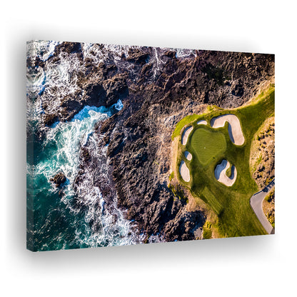 Golf Course Next To The Ocean With Waves, Golf Art Print,Gifts Golf Lover