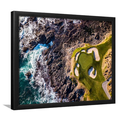 Golf Course Next To The Ocean With Waves, Framed Art Print Wall Decor, Picture Framed