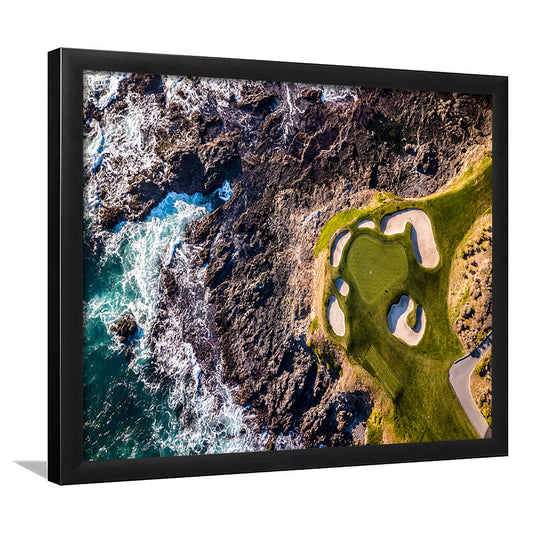 Golf Course Next To The Ocean With Waves, Framed Art Print Wall Decor, Picture Framed