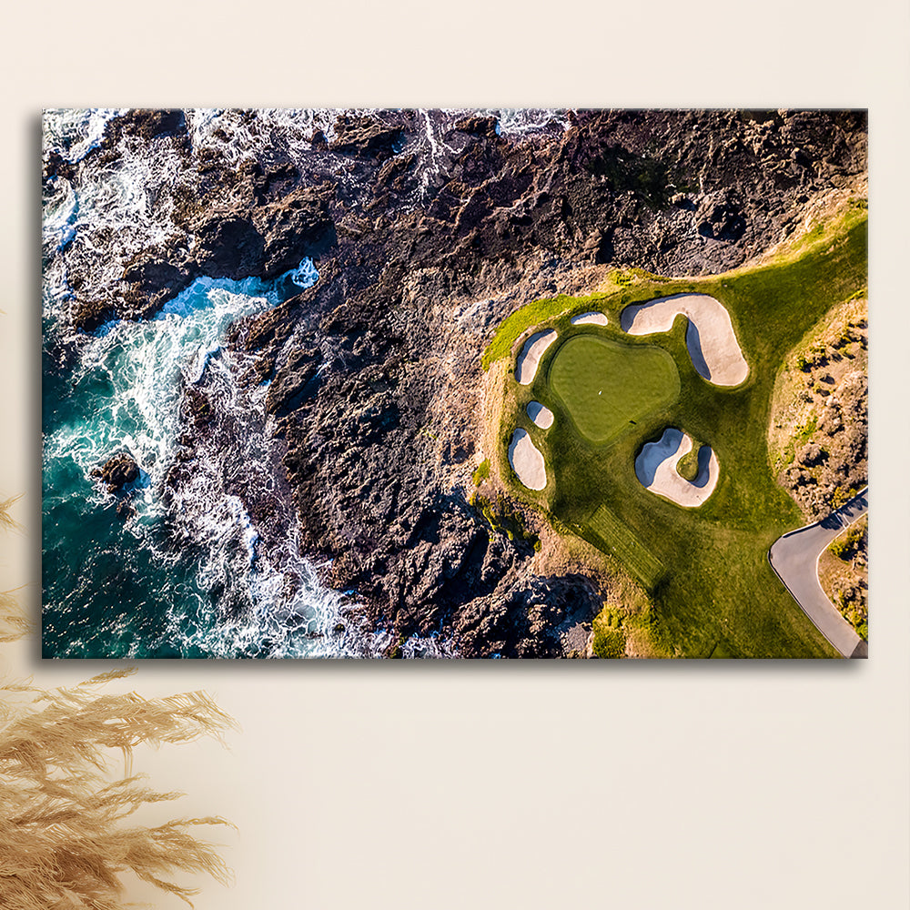 Golf Course Next To The Ocean With Waves, Golf Art Print,Gifts Golf Lover