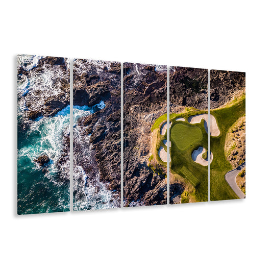 Golf Course Next To The Ocean With Waves, Golf Art Print, Extra Large Canvas Print Wall Art