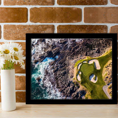 Golf Course Next To The Ocean With Waves, Framed Art Print Wall Decor, Picture Framed